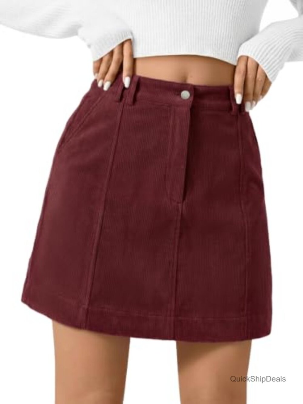 Women's Corduroy Mini Skirt High Waisted A-Line with Pockets